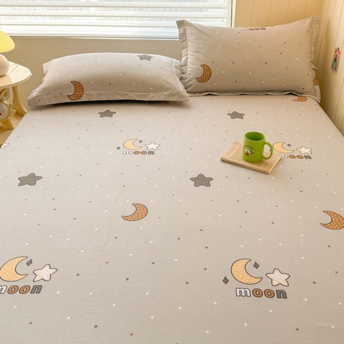 91家纺网 家纺一手货源 找家纺 名优家纺 2025新款12868全棉印花外贸床笠 月之星-灰