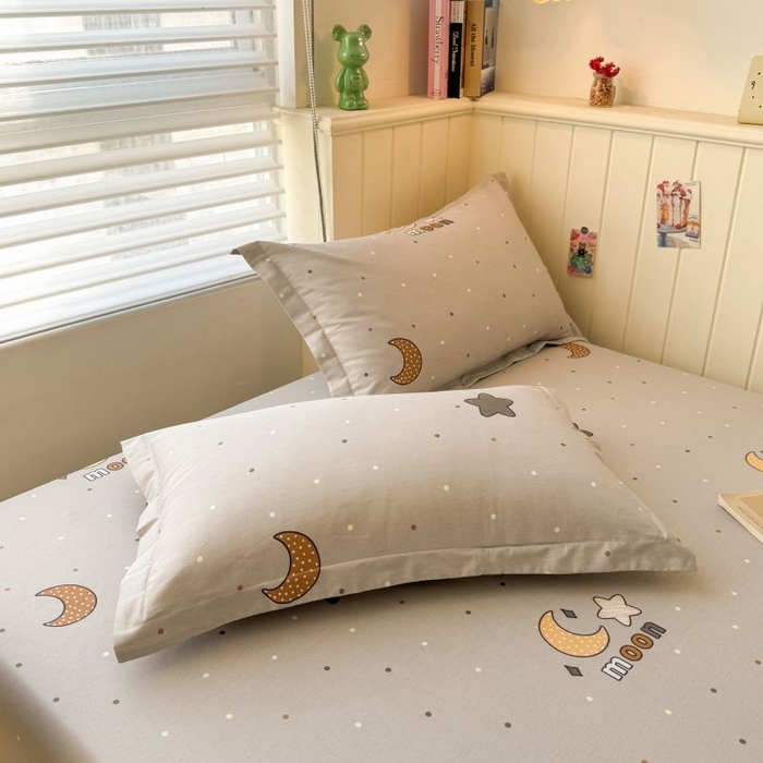 91家纺网 家纺一手货源 找家纺 名优家纺 2025新款12868全棉印花外贸床笠 月之星-灰