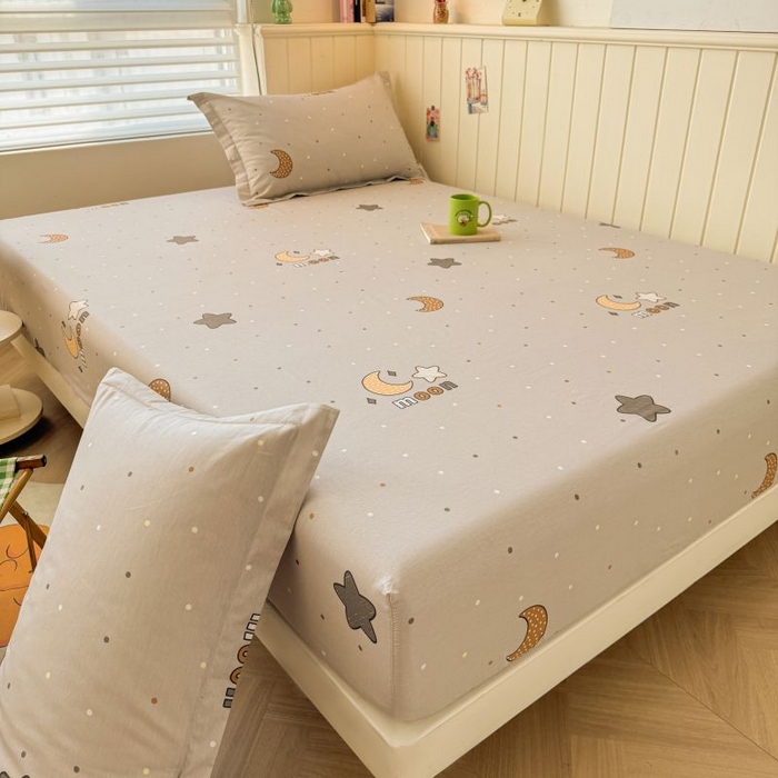 91家纺网 家纺一手货源 找家纺 名优家纺 2025新款12868全棉印花外贸床笠 月之星-灰