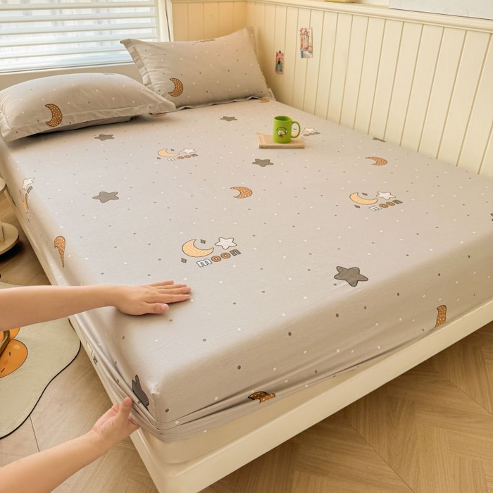 91家纺网 家纺一手货源 找家纺 名优家纺 2025新款12868全棉印花外贸床笠 月之星-灰