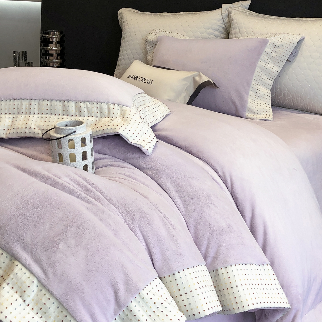 91家纺网 家纺一手货源 找家纺 （总）佳汐蓝家纺 2025新款熊极绒2.0重工色织大拼边系列四件套