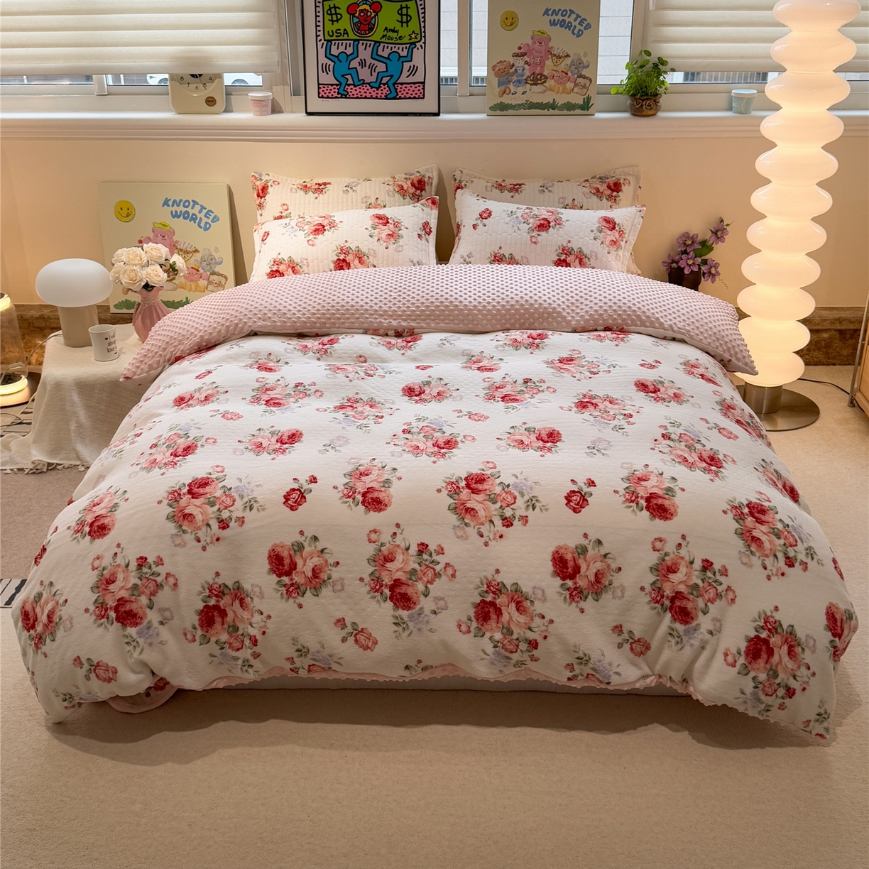 91家纺网 家纺一手货源 找家纺 （总）佰亿莱 2025新款牛奶绒豆豆绒印花床盖四件套