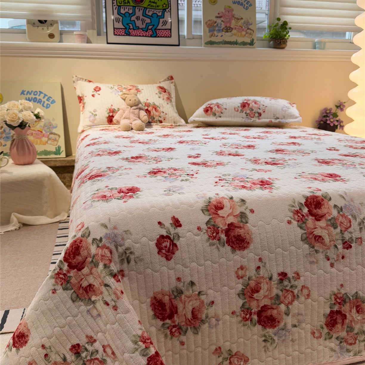 91家纺网 家纺一手货源 找家纺 （总）佰亿莱 2025新款牛奶绒豆豆绒印花床盖四件套