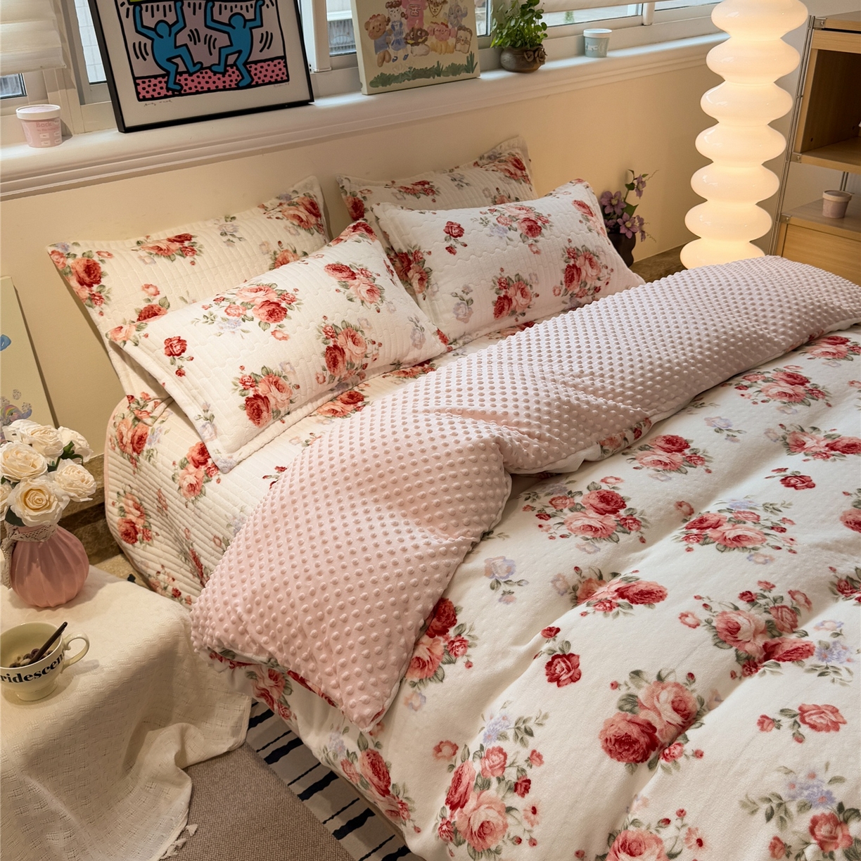 91家纺网 家纺一手货源 找家纺 （总）佰亿莱 2025新款牛奶绒豆豆绒印花床盖四件套