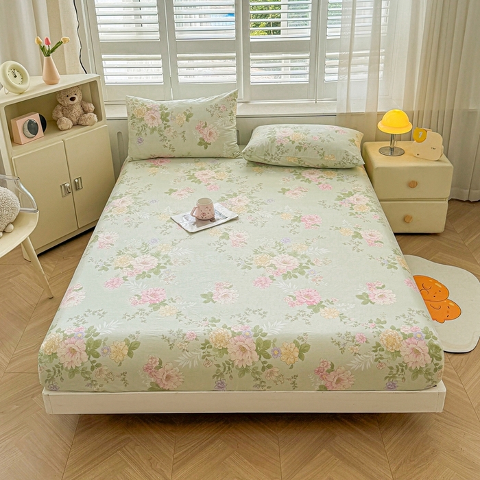 91家纺网 家纺一手货源 找家纺 （总）名优家纺 2025新款全棉纯棉12868韩版小清新系列床笠单件--单床笠