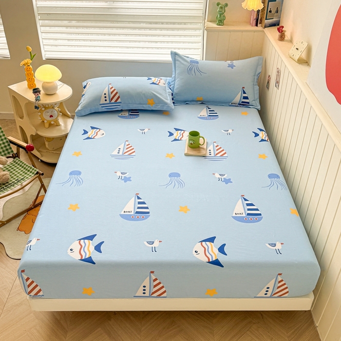 91家纺网 家纺一手货源 找家纺 （总）名优家纺 2025新款全棉纯棉12868韩版小清新系列床笠单件--单床笠