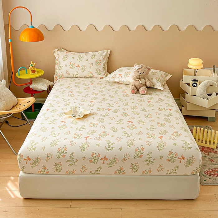 91家纺网 家纺一手货源 找家纺 （总）名优家纺 2025新款全棉纯棉12868韩版小清新系列床笠单件--单床笠