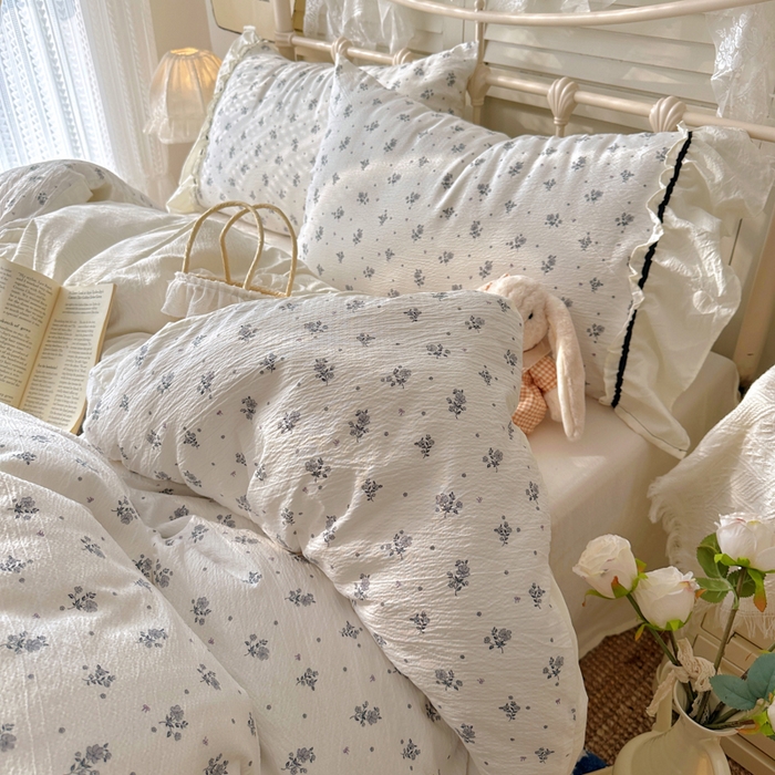 91家纺网 家纺一手货源 找家纺 阿曼达 2025新款韩系法式慵懒氛围感印花泡芙花边四件套（专版花型）-樱花泡芙 樱花泡芙-木槿白