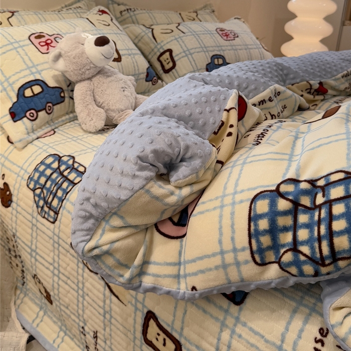 91家纺网 家纺一手货源 找家纺 （总）佰亿莱 2025新款牛奶绒豆豆绒印花床盖四件套