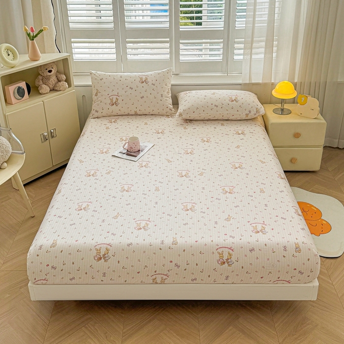 91家纺网 家纺一手货源 找家纺 （总）名优家纺 2025新款全棉纯棉12868韩版小清新系列床笠单件--单床笠