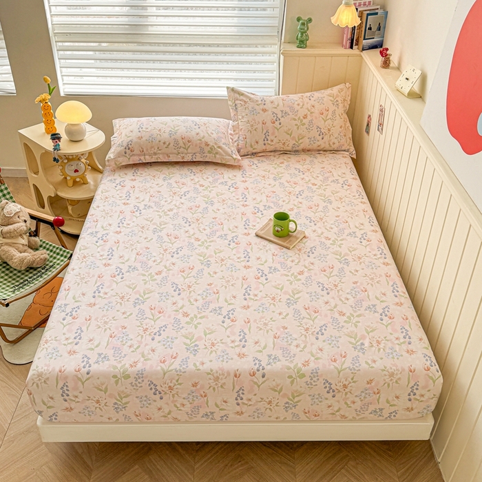 91家纺网 家纺一手货源 找家纺 （总）名优家纺 2025新款全棉纯棉12868韩版小清新系列床笠单件--单床笠