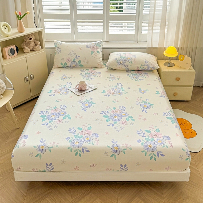 91家纺网 家纺一手货源 找家纺 （总）名优家纺 2025新款全棉纯棉12868韩版小清新系列床笠单件--单床笠