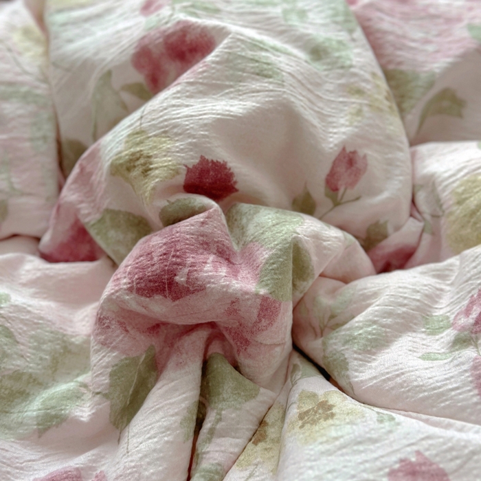 91家纺网 家纺一手货源 找家纺 阿曼达 2025新款韩系法式慵懒氛围感印花泡芙花边四件套（专版花型）-樱花泡芙 樱花泡芙-柔柔