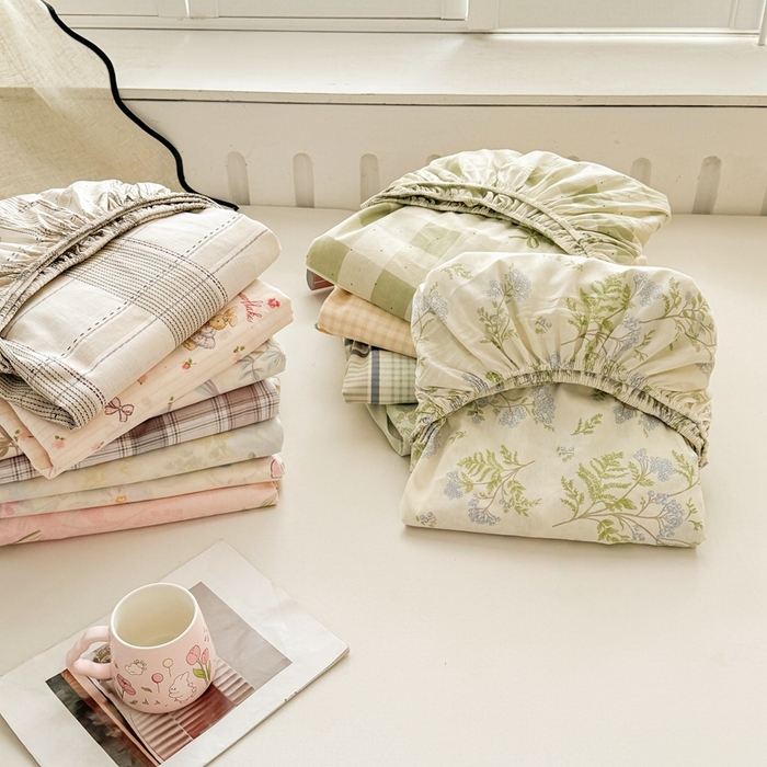 91家纺网 家纺一手货源 找家纺 （总）名优家纺 2025新款全棉纯棉12868韩版小清新系列床笠单件--单床笠