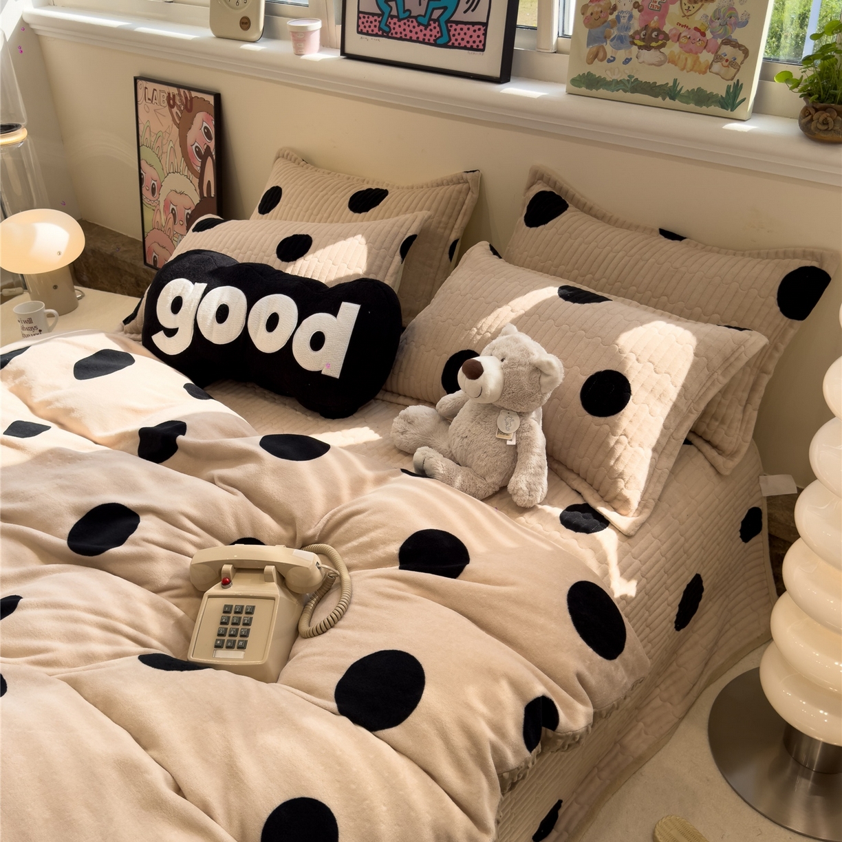 91家纺网 家纺一手货源 找家纺 佰亿莱 2026新款牛奶绒豆豆绒印花床盖四件套 奶油波波