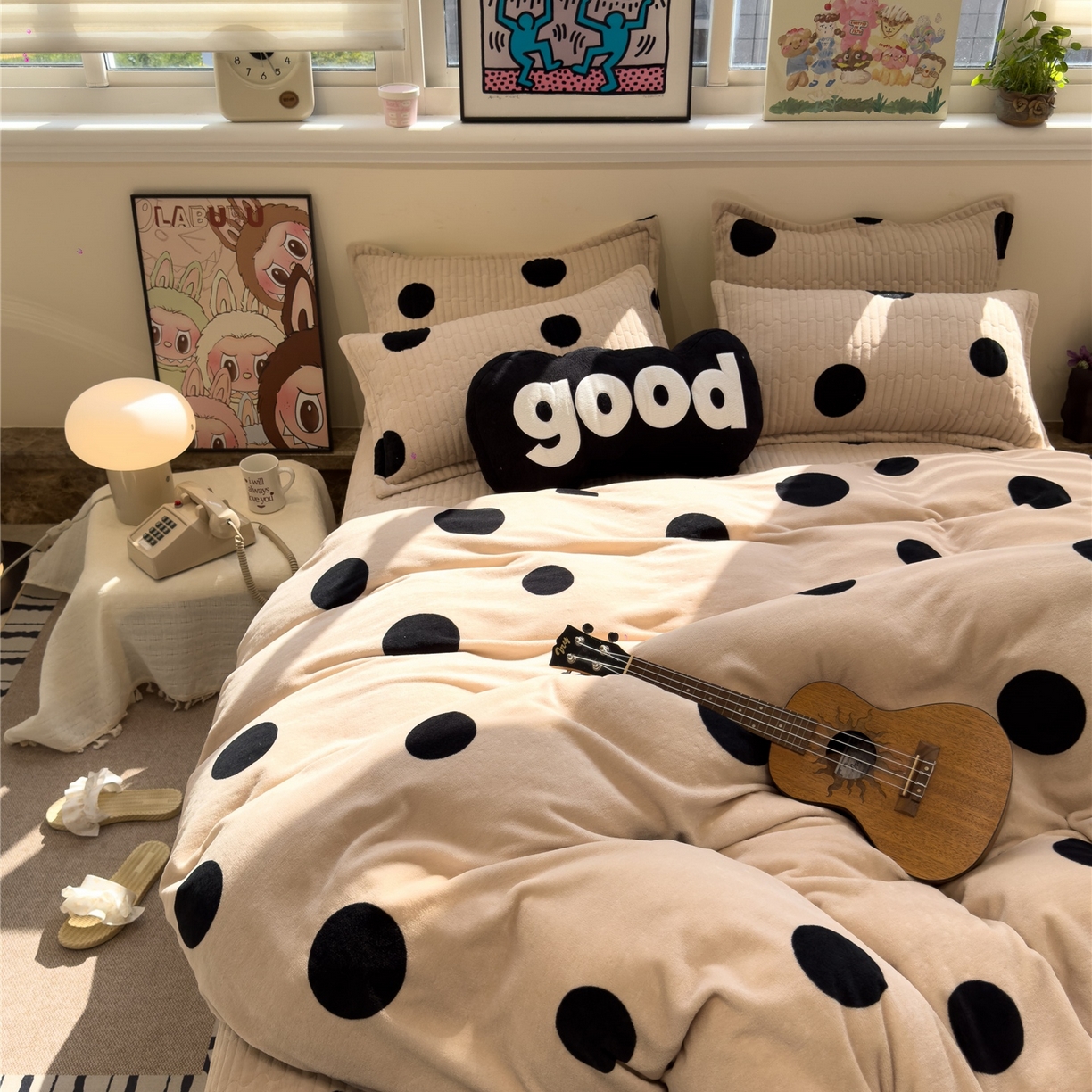 91家纺网 家纺一手货源 找家纺 佰亿莱 2026新款牛奶绒豆豆绒印花床盖四件套 奶油波波