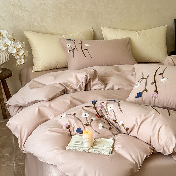 91家纺网 家纺一手货源 找家纺 （总）Mr.pig猪先生水洗棉 2025新款全棉水洗棉毛巾绣四件套-花盏