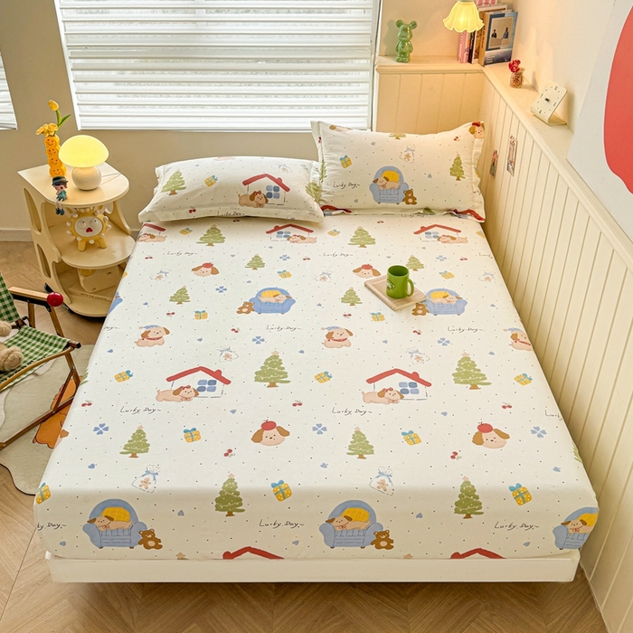 名优家纺 2025新款全棉纯棉12868韩版小清新系列床笠单件--单床笠 浪漫小屋