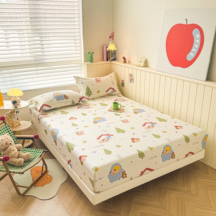 91家纺网 家纺一手货源 找家纺 名优家纺 2025新款全棉纯棉12868韩版小清新系列床笠单件--单床笠 浪漫小屋