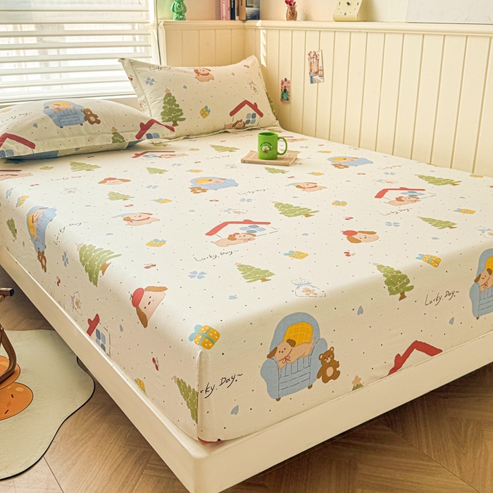 91家纺网 家纺一手货源 找家纺 名优家纺 2025新款全棉纯棉12868韩版小清新系列床笠单件--单床笠 浪漫小屋