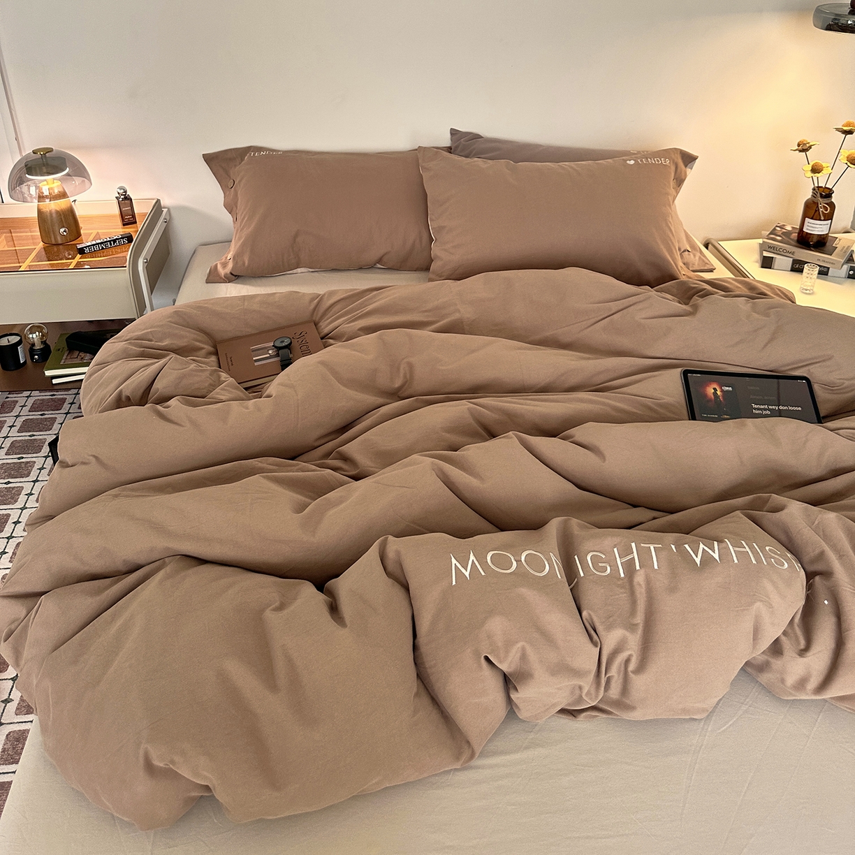 91家纺网 家纺一手货源 找家纺 艾咪-Amy ntmy 2025秋冬纽扣款全棉加厚磨毛刺绣四件套-漫月 漫月咖米