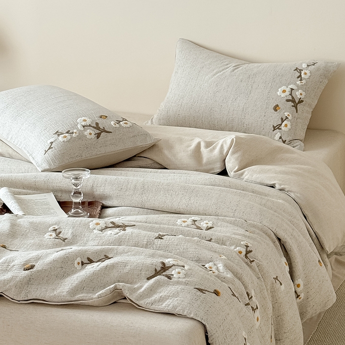 91家纺网 家纺一手货源 找家纺 （总）Mr.pig猪先生水洗棉 2025新款A版色织双层纱B版棉麻四件套-小雏菊