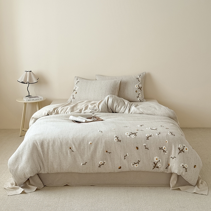 91家纺网 家纺一手货源 找家纺 （总）Mr.pig猪先生水洗棉 2025新款A版色织双层纱B版棉麻四件套-小雏菊