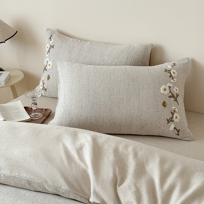 91家纺网 家纺一手货源 找家纺 （总）Mr.pig猪先生水洗棉 2025新款A版色织双层纱B版棉麻四件套-小雏菊