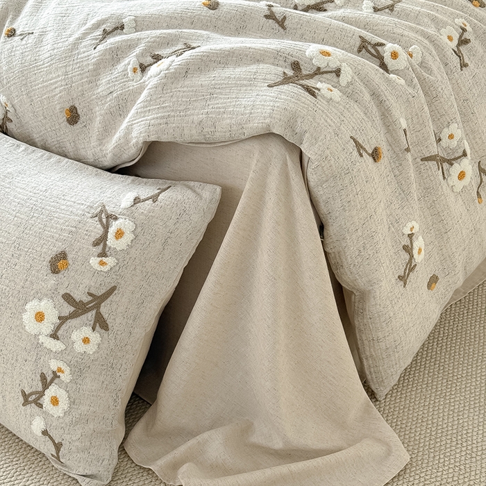 91家纺网 家纺一手货源 找家纺 （总）Mr.pig猪先生水洗棉 2025新款A版色织双层纱B版棉麻四件套-小雏菊