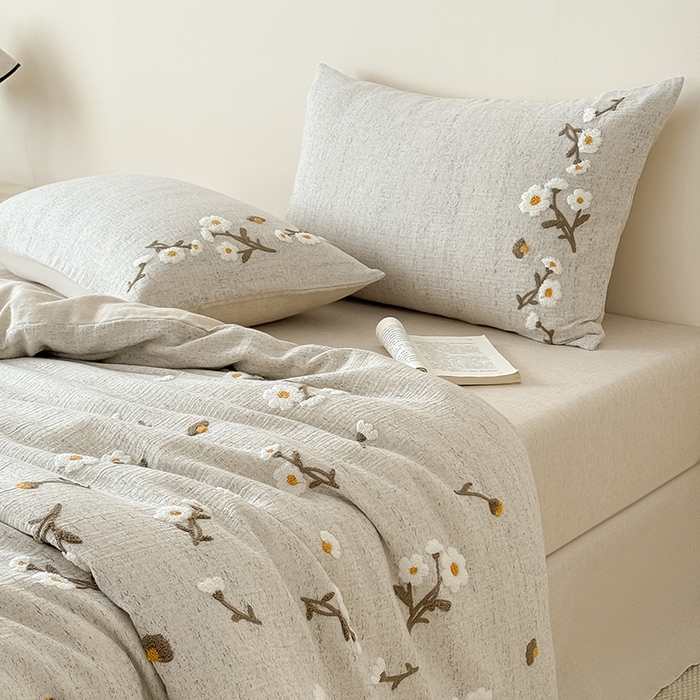 91家纺网 家纺一手货源 找家纺 （总）Mr.pig猪先生水洗棉 2025新款A版色织双层纱B版棉麻四件套-小雏菊