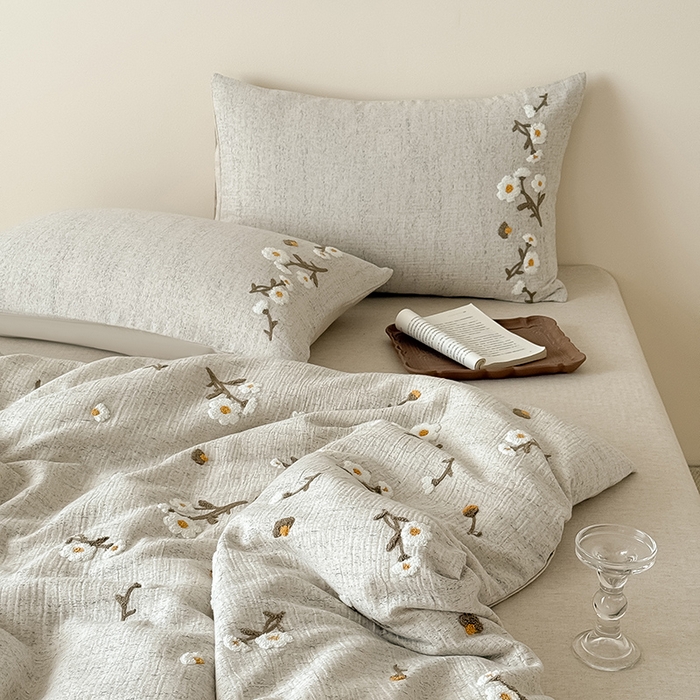 91家纺网 家纺一手货源 找家纺 （总）Mr.pig猪先生水洗棉 2025新款A版色织双层纱B版棉麻四件套-小雏菊