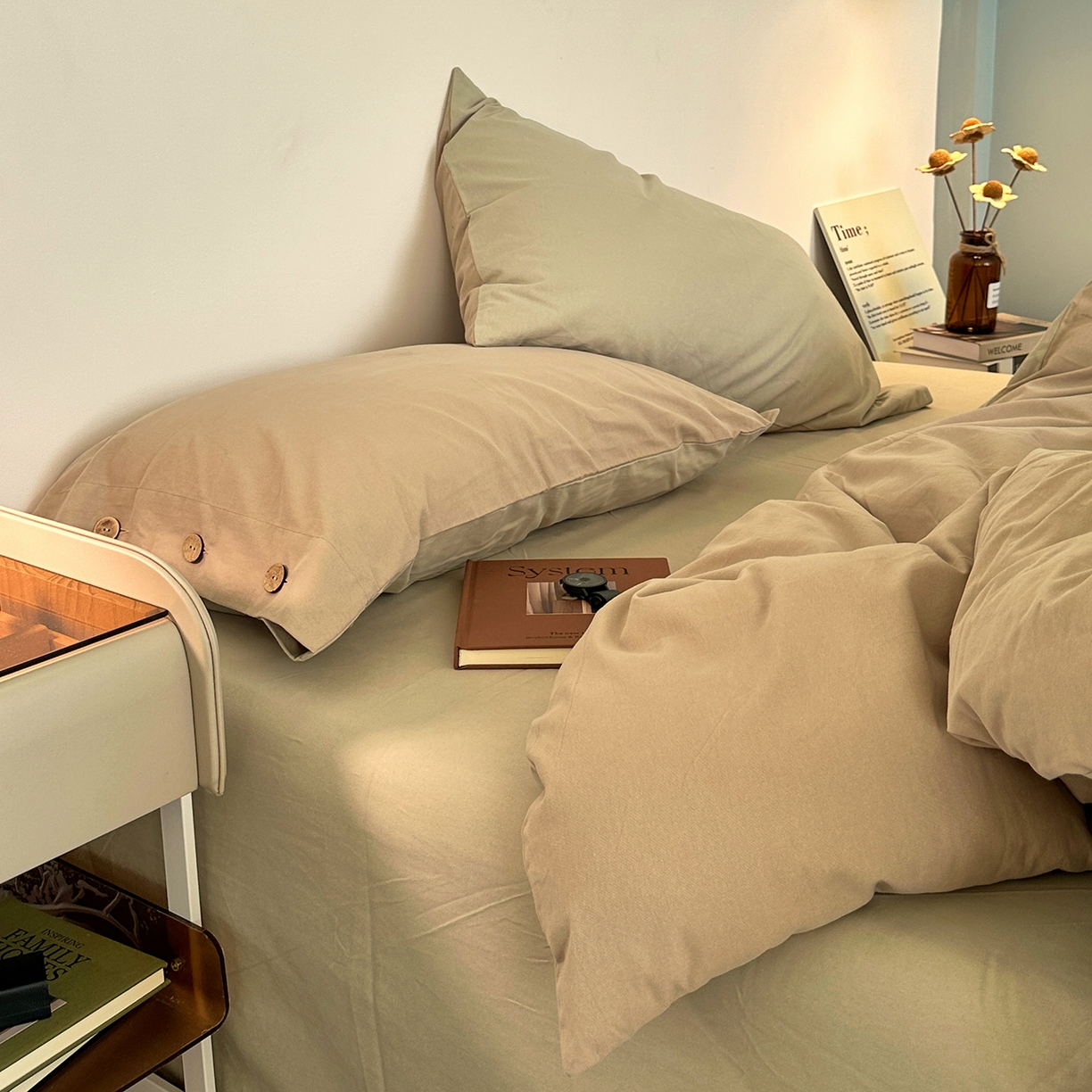 91家纺网 家纺一手货源 找家纺 艾咪-Amy ntmy 2025秋冬纽扣款全棉加厚磨毛刺绣四件套-漫月 漫月卡绿