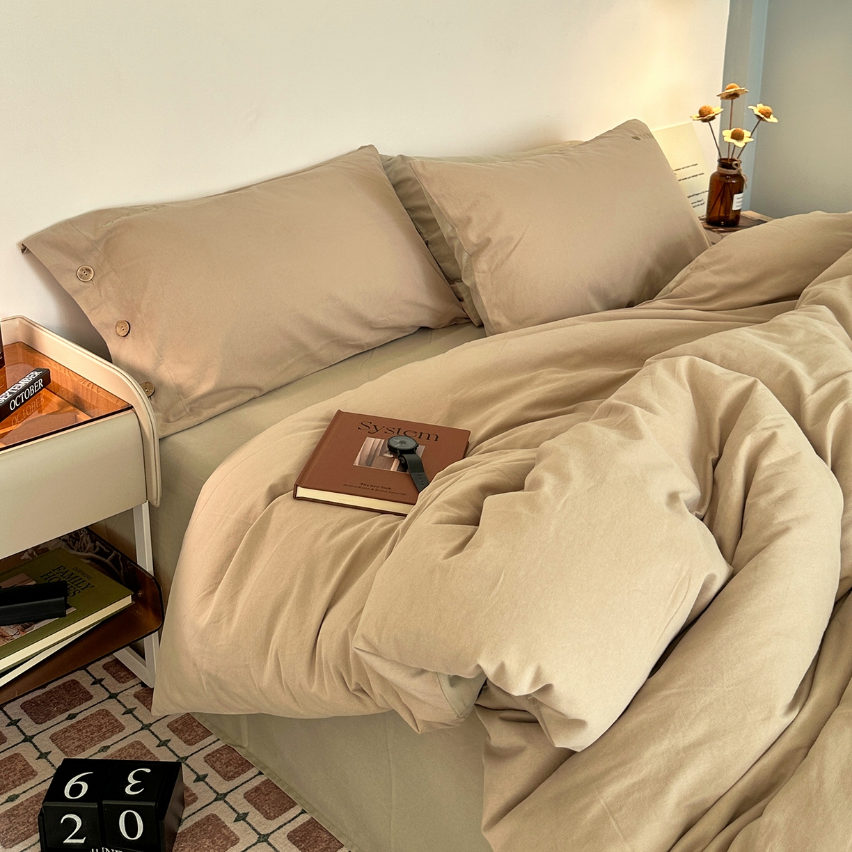 91家纺网 家纺一手货源 找家纺 艾咪-Amy ntmy 2025秋冬纽扣款全棉加厚磨毛刺绣四件套-漫月 漫月卡绿