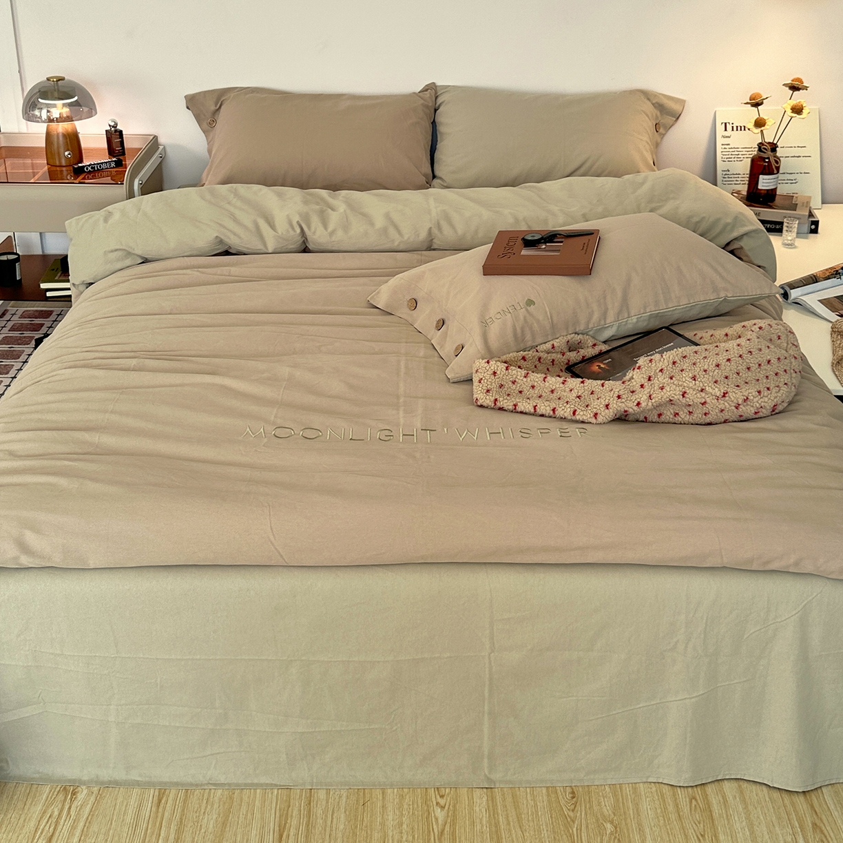 91家纺网 家纺一手货源 找家纺 艾咪-Amy ntmy 2025秋冬纽扣款全棉加厚磨毛刺绣四件套-漫月 漫月卡绿