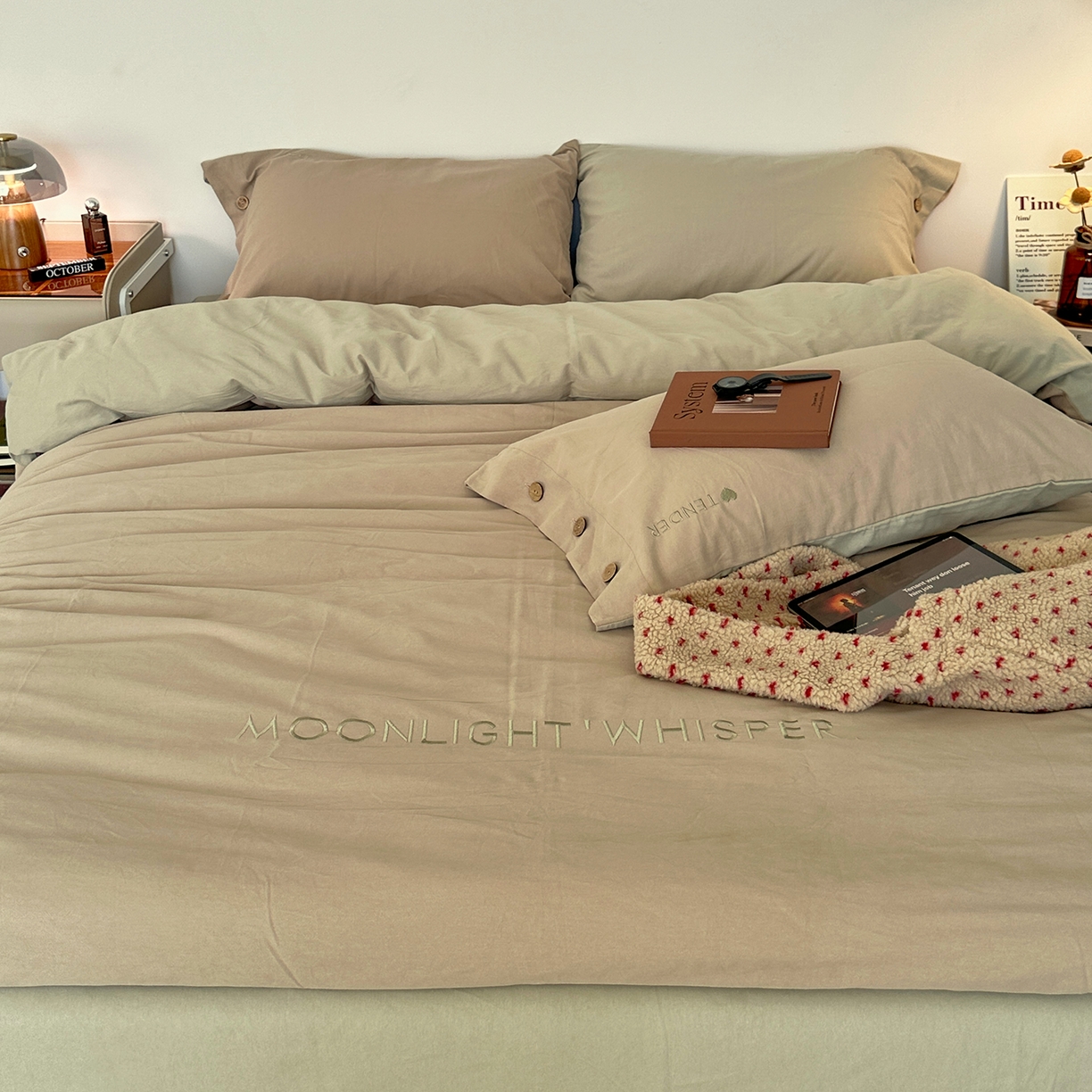 91家纺网 家纺一手货源 找家纺 艾咪-Amy ntmy 2025秋冬纽扣款全棉加厚磨毛刺绣四件套-漫月 漫月卡绿