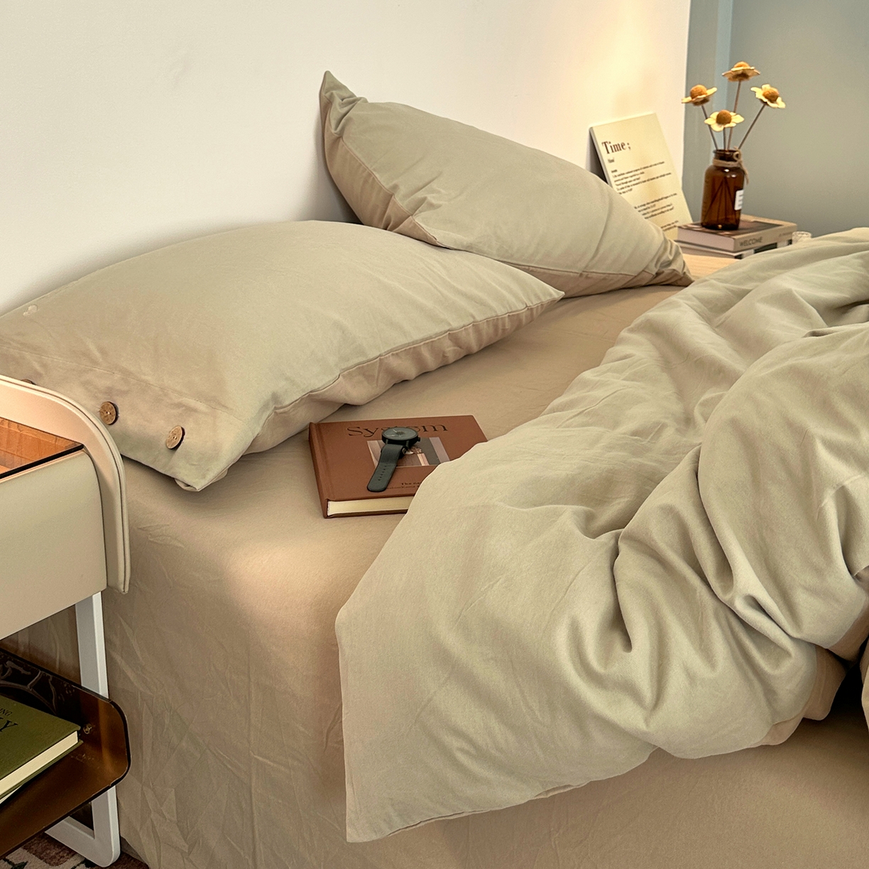 91家纺网 家纺一手货源 找家纺 艾咪-Amy ntmy 2025秋冬纽扣款全棉加厚磨毛刺绣四件套-漫月 漫月绿卡