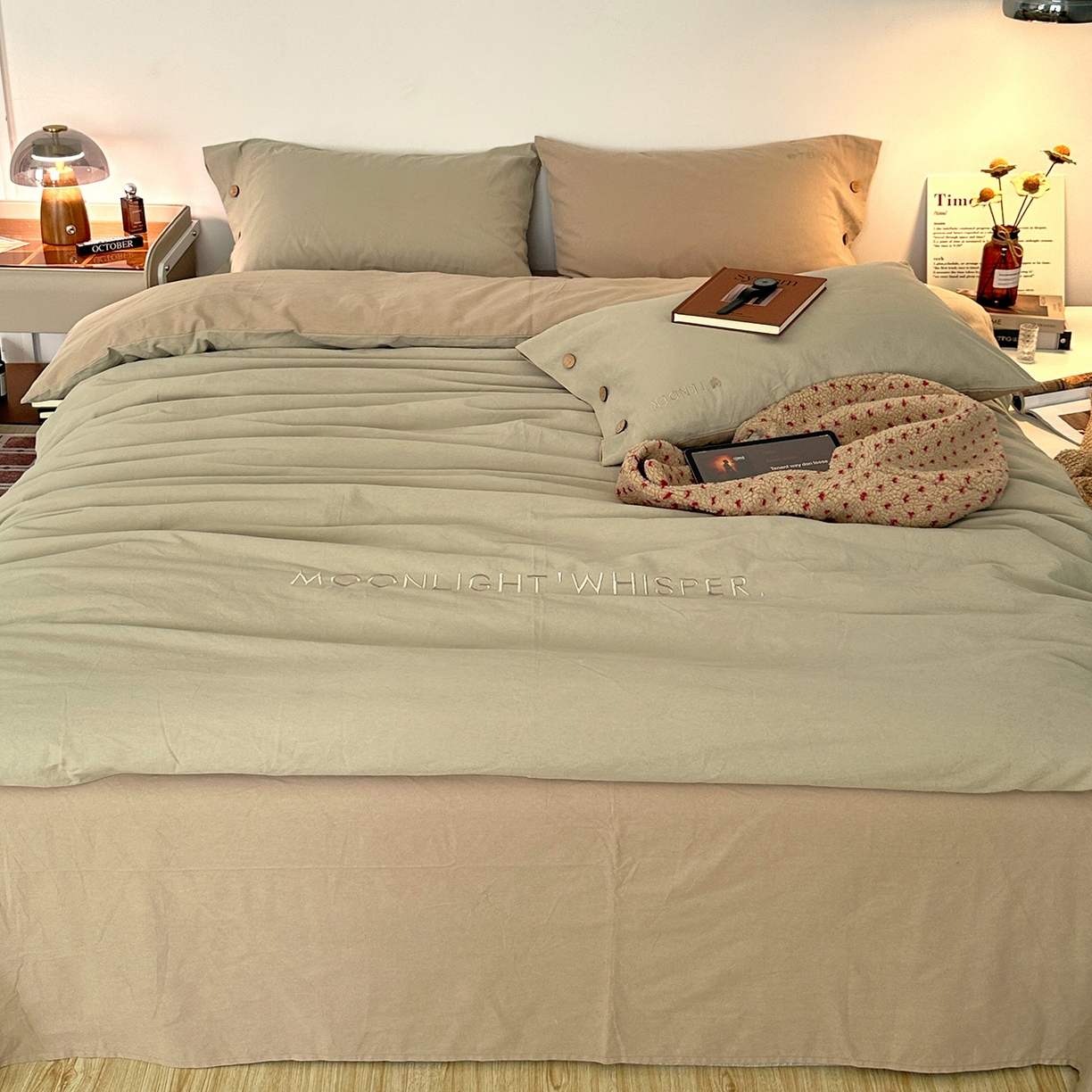 91家纺网 家纺一手货源 找家纺 艾咪-Amy ntmy 2025秋冬纽扣款全棉加厚磨毛刺绣四件套-漫月 漫月绿卡