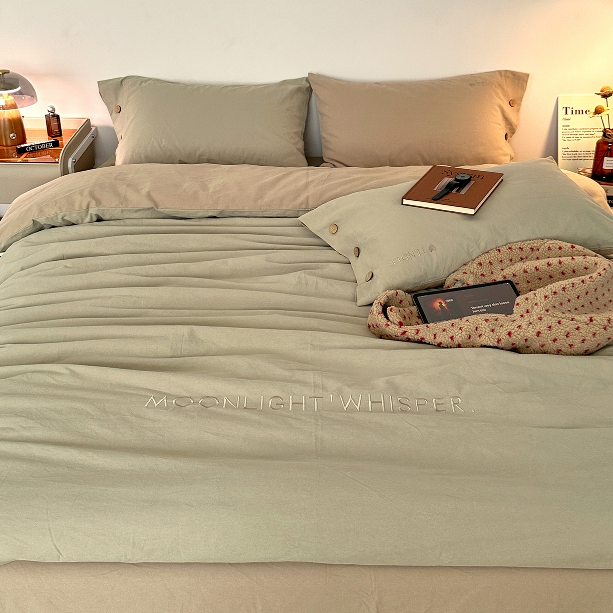 91家纺网 家纺一手货源 找家纺 艾咪-Amy ntmy 2025秋冬纽扣款全棉加厚磨毛刺绣四件套-漫月 漫月绿卡