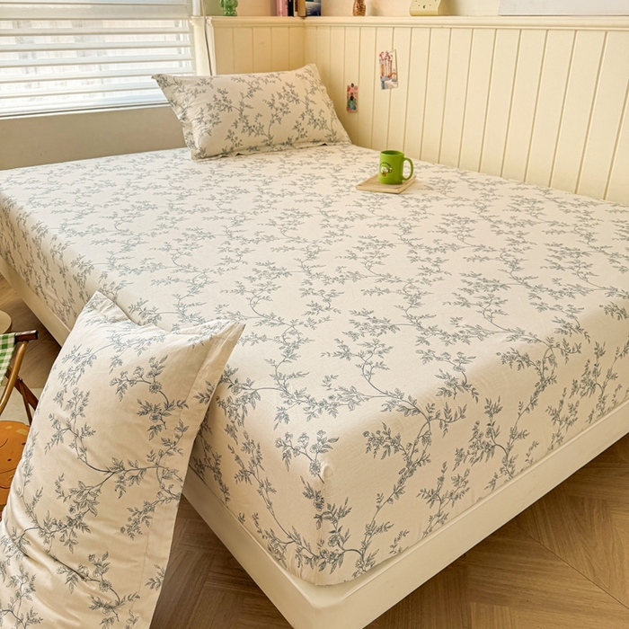 91家纺网 家纺一手货源 找家纺 名优家纺 2025新款全棉纯棉12868韩版小清新系列床笠单件--单床笠 满庭