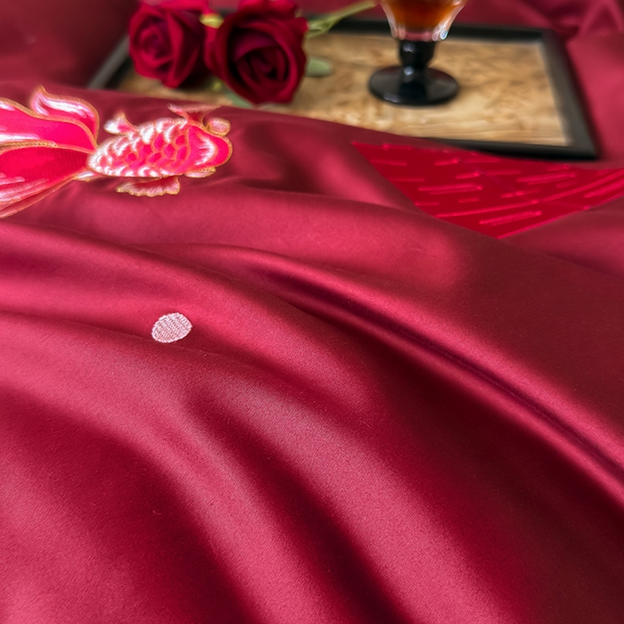 91家纺网 家纺一手货源 找家纺 （总）Mr.pig猪先生水洗棉 2025新款婚庆长绒棉贡缎绣花四件套-禧时