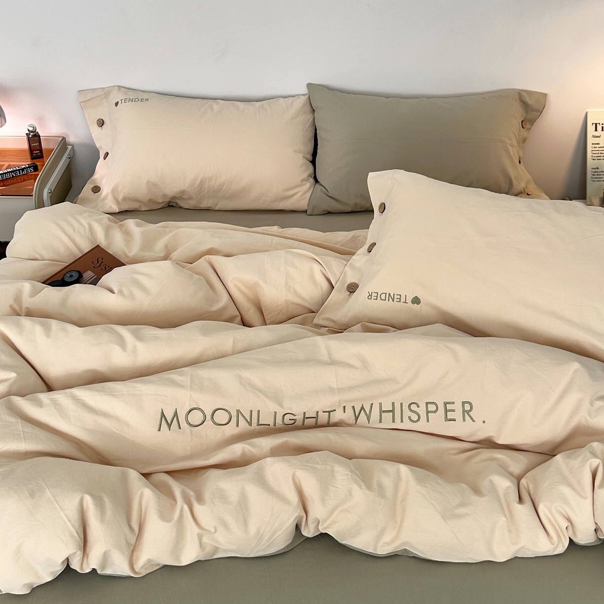 91家纺网 家纺一手货源 找家纺 艾咪-Amy ntmy 2025秋冬纽扣款全棉加厚磨毛刺绣四件套-漫月 漫月奶绿