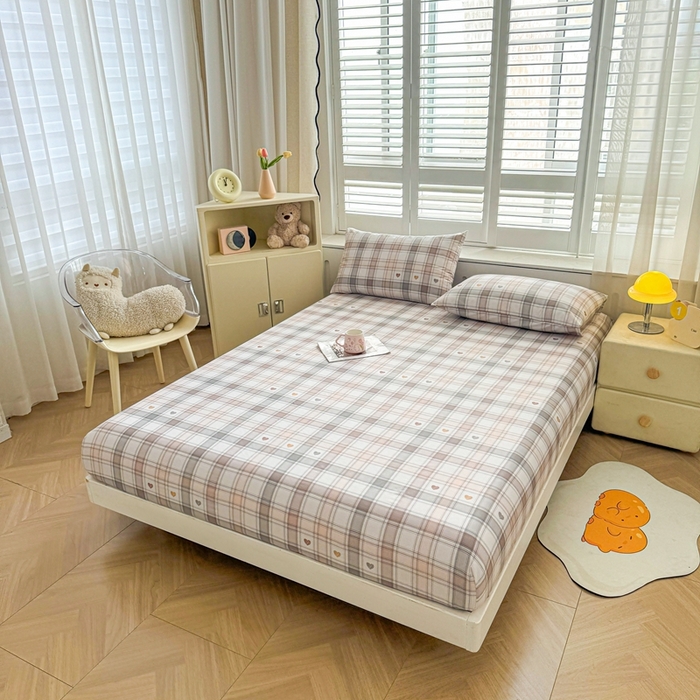 91家纺网 家纺一手货源 找家纺 名优家纺 2025新款全棉纯棉12868韩版小清新系列床笠单件--单床笠 拿铁米