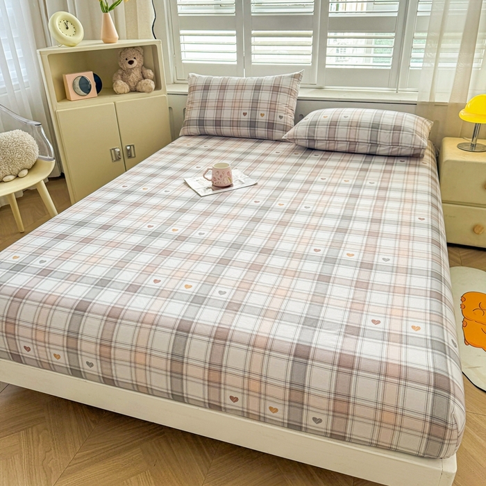 91家纺网 家纺一手货源 找家纺 名优家纺 2025新款全棉纯棉12868韩版小清新系列床笠单件--单床笠 拿铁米