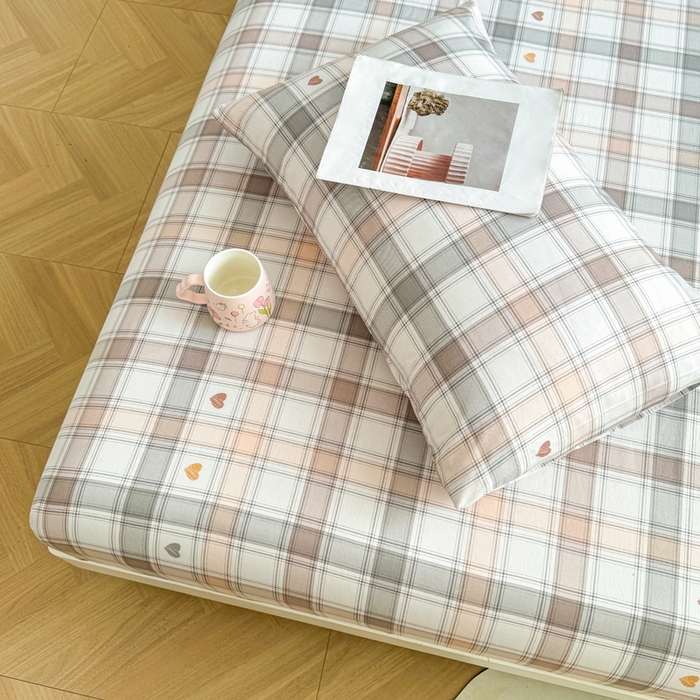 91家纺网 家纺一手货源 找家纺 名优家纺 2025新款全棉纯棉12868韩版小清新系列床笠单件--单床笠 拿铁米