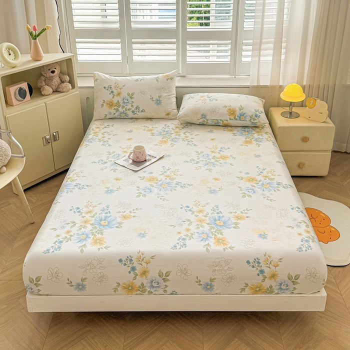 名优家纺 2025新款全棉纯棉12868韩版小清新系列床笠单件--单床笠 青禾