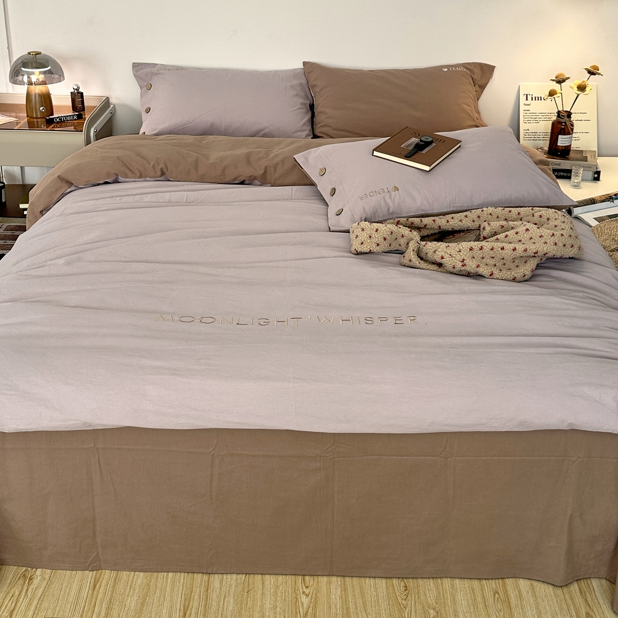 91家纺网 家纺一手货源 找家纺 艾咪-Amy ntmy 2025秋冬纽扣款全棉加厚磨毛刺绣四件套-漫月 漫月紫咖