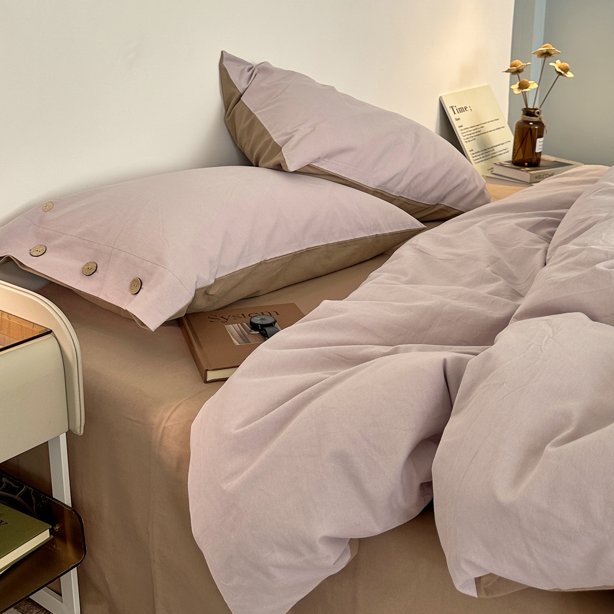 91家纺网 家纺一手货源 找家纺 艾咪-Amy ntmy 2025秋冬纽扣款全棉加厚磨毛刺绣四件套-漫月 漫月紫咖