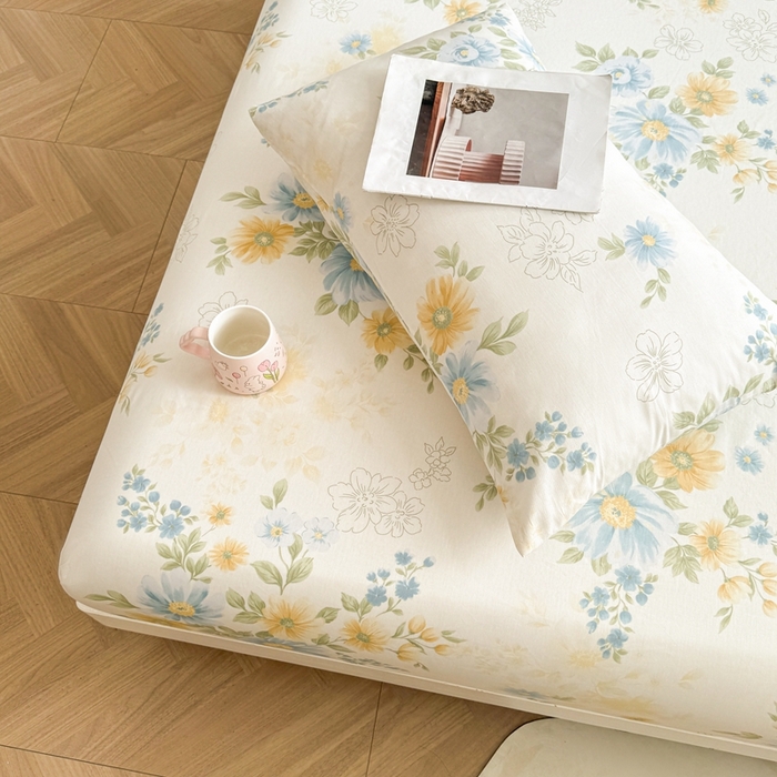 91家纺网 家纺一手货源 找家纺 名优家纺 2025新款全棉纯棉12868韩版小清新系列床笠单件--单床笠 青禾