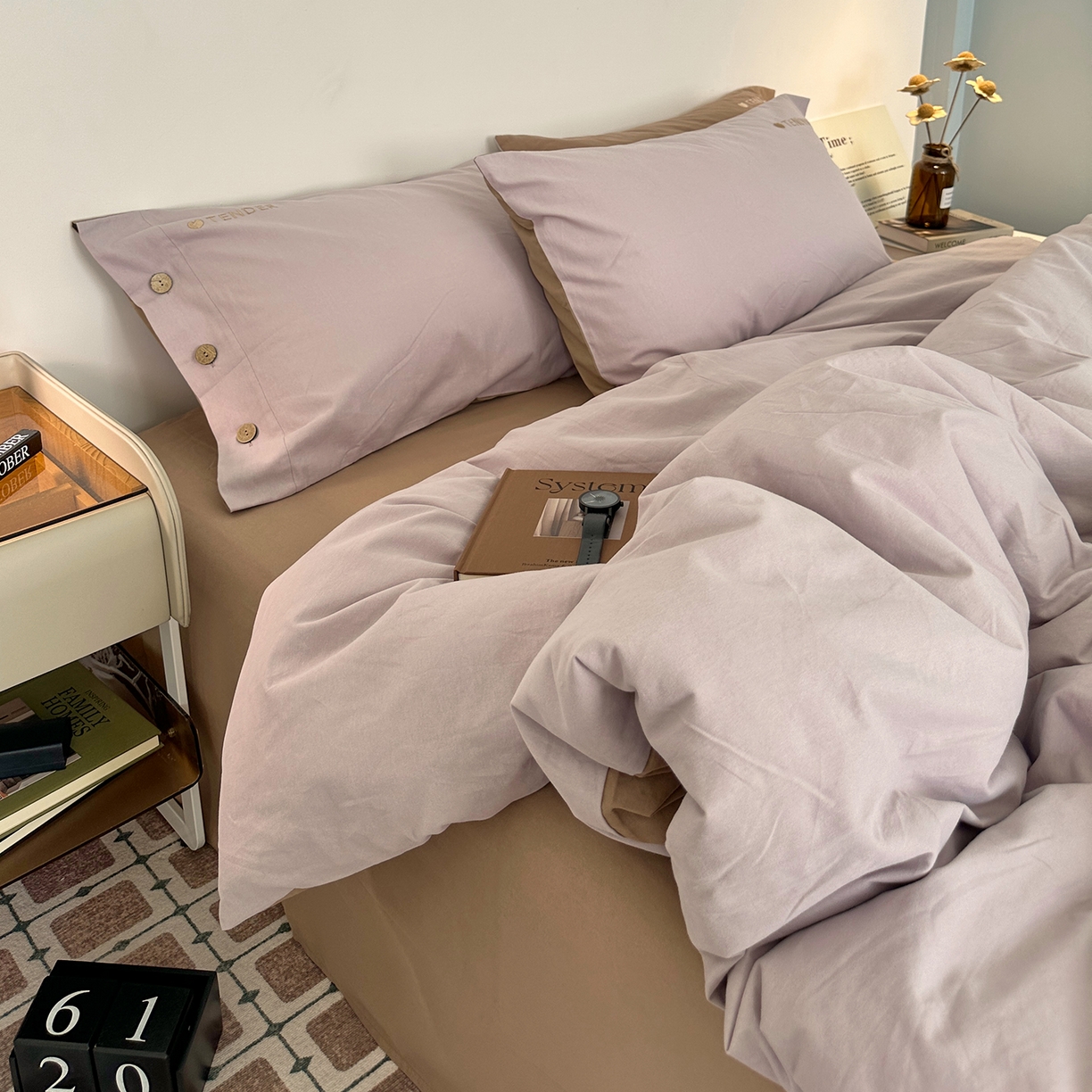 91家纺网 家纺一手货源 找家纺 艾咪-Amy ntmy 2025秋冬纽扣款全棉加厚磨毛刺绣四件套-漫月 漫月紫咖