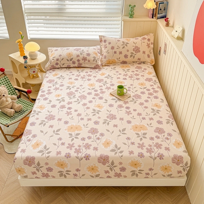 名优家纺 2025新款全棉纯棉12868韩版小清新系列床笠单件--单床笠 秋日确幸-豆沙